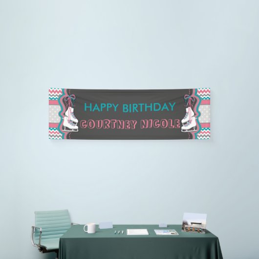Winter Ice Skating Happy Birthday Party Banner (Beurs)