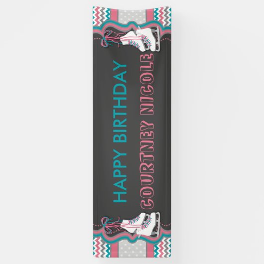 Winter Ice Skating Happy Birthday Party Banner (Verticaal)