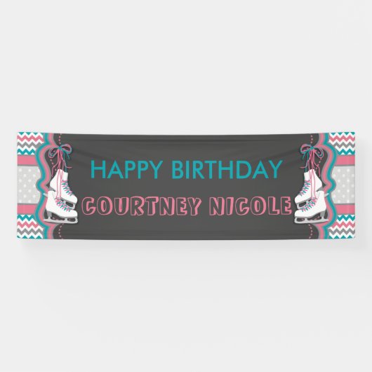 Winter Ice Skating Happy Birthday Party Banner (Horizontaal)