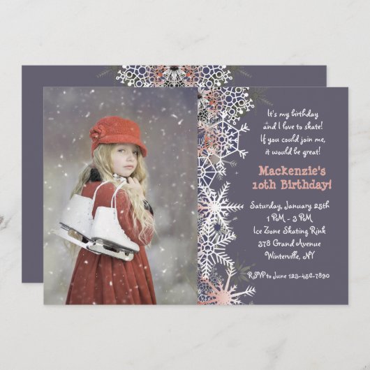 Winter Ice Skating Invitation Kaart (Voorkant / Achterkant)