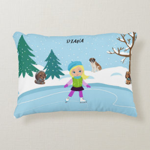 Winter Ice Skating Scene gepersonaliseerd Accent Kussen