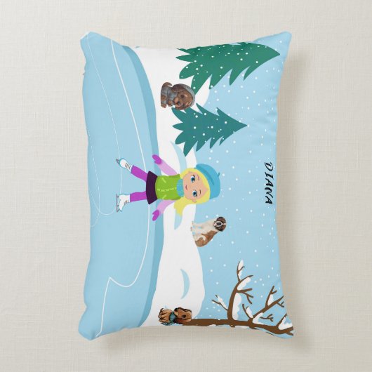 Winter Ice Skating Scene gepersonaliseerd Accent Kussen (Voorkant(Verticaal))