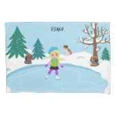Winter Ice Skating Scene gepersonaliseerd Kussensloop (Voorkant)