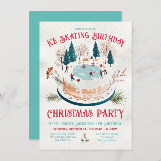 Winter Ice Skating verjaardagsfeestje Kaart (Voorkant / Achterkant)
