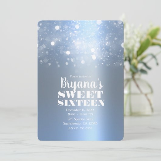 Winter Icy Blauw Zilver Mousserende Lichten Sweet Kaart (Staand voorkant)