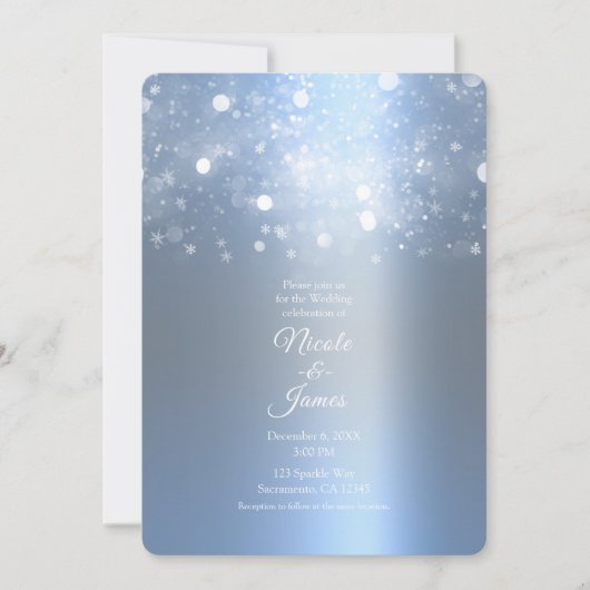 Winter Icy Blauw Zilver Sparkling Lights Wedding Kaart (Voorkant)