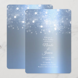 Winter Icy Blauw Zilver Sparkling Lights Wedding Kaart