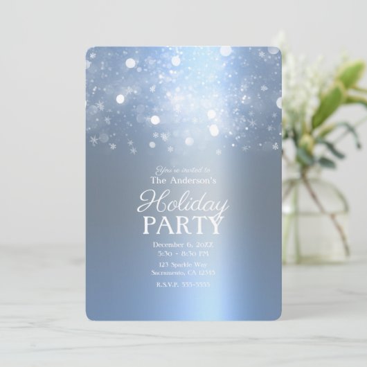 Winter Icy Blue Silver Sparkling Lights Vakantie Kaart (Staand voorkant)