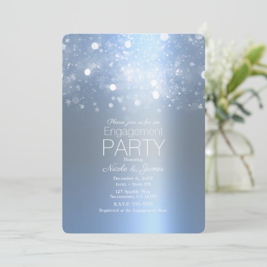 Winter Icy Blue Silver Sparkling Lights Verloving Kaart (Staand voorkant)