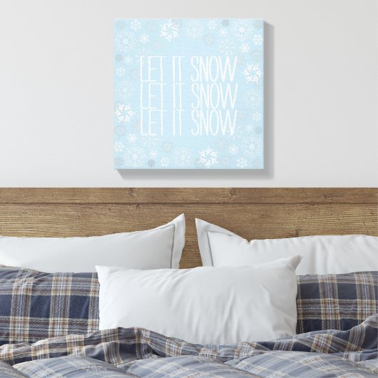 Winter Icy Blue Snowflakes laten het sneeuwfeest Canvas Afdruk (Insitu (Slaapkamer))
