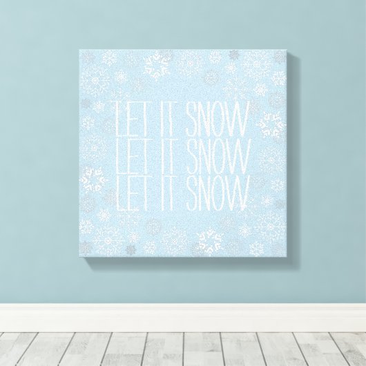 Winter Icy Blue Snowflakes laten het sneeuwfeest Canvas Afdruk (Insitu (Houten vloer))
