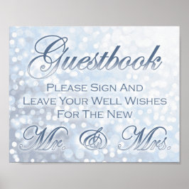 Winter Icy Blue Wedding Guestbook Sign Poster