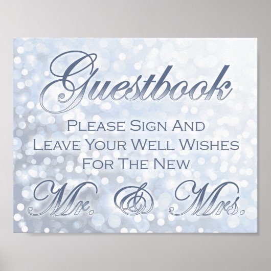 Winter Icy Blue Wedding Guestbook Sign Poster (Voorkant)