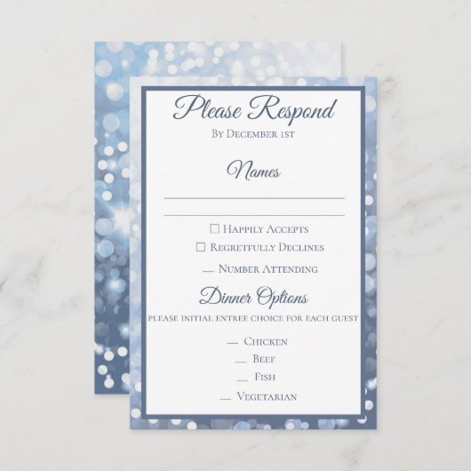Winter Icy Blue Wedding RSVP Kaart (Voorkant / Achterkant)