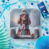 Winter Ierse setter hond Papieren Bordje (Feest)