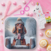 Winter Ierse setter hond Papieren Bordje (Feest)
