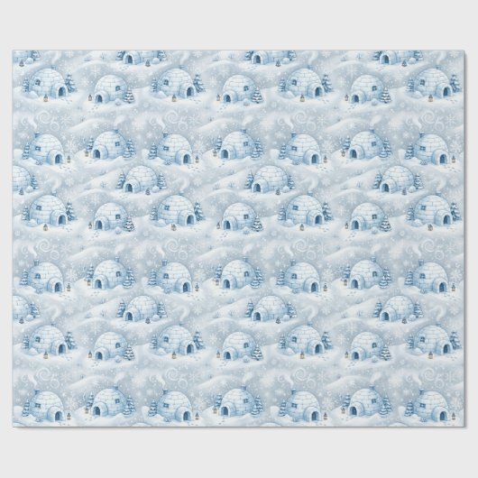 Winter Igloedorp Sneeuwpatroon Cadeaupapier (Vlak)