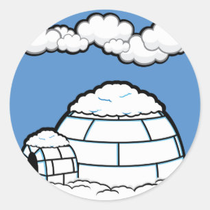 Winter IGLOO SNEE BLUE SKY WHITE CLOUDS CARTOON Ronde Sticker