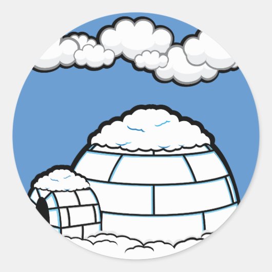 Winter IGLOO SNEE BLUE SKY WHITE CLOUDS CARTOON Ronde Sticker (Voorkant)