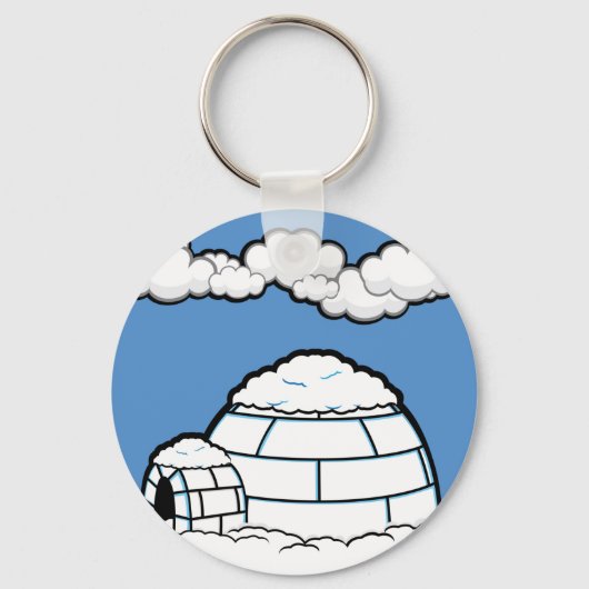 Winter IGLOO SNEE BLUE SKY WHITE CLOUDS CARTOON Sleutelhanger (Voorkant)