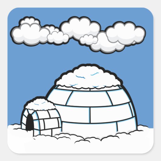 Winter IGLOO SNEE BLUE SKY WHITE CLOUDS CARTOON Vierkante Sticker (Voorkant)