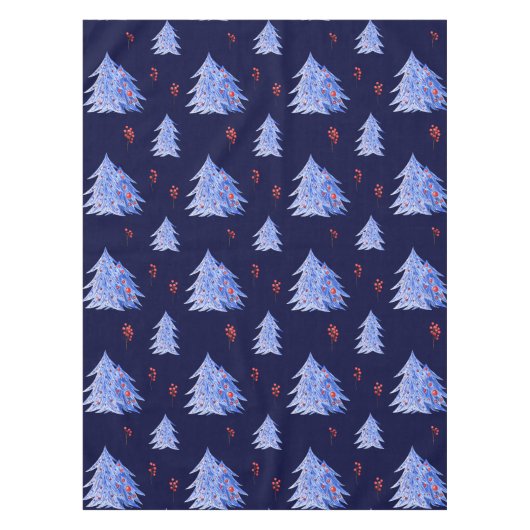 Winter Ijs Blauw Boom Hulst Bessen Marineblauw Ker Tafelkleed (Voorkant)