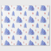 Winter Ijs Blauwe Bomen Hulst Bessen Kerstmis Cadeaupapier (Vlak)