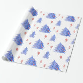 Winter Ijs Blauwe Bomen Hulst Bessen Kerstmis Cadeaupapier (Uitgerold)
