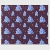 Winter Ijs Blauwe Bomen Hulst Bessen Pruim Kerstmi Cadeaupapier (Vlak)