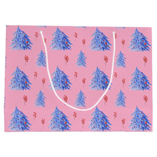 Winter Ijs Blauwe Bomen Hulst Bessen Roze Kerstmis Groot Cadeauzakje (Achterkant)