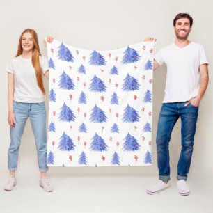 Winter Ijs Blauwe Boom Hulst Bessen Witte Kerstmis Fleece Deken
