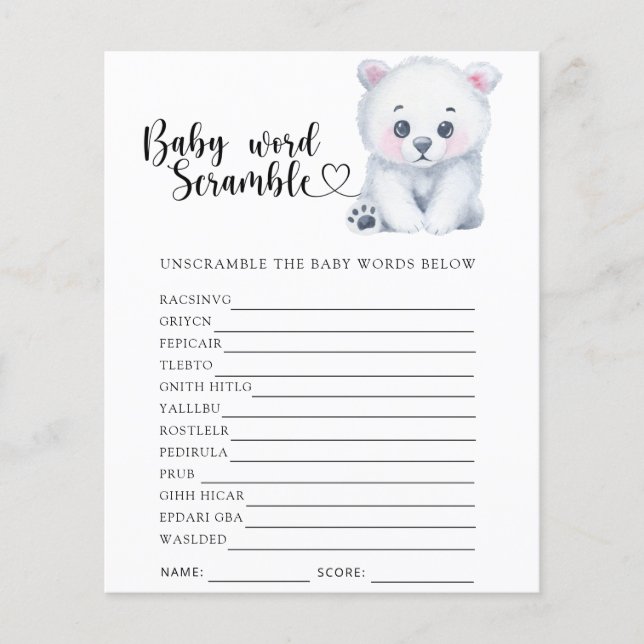 Winter ijsbeer - Baby Woord Ontscramble Spel (Voorkant)