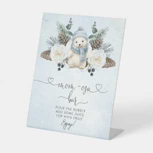 Winter IJsbeer Jongen Baby Shower Mom-osa Bar Reclamebord Met Voetstuk