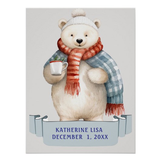 WINTER IJSBEER MET KINDERNAAM Verjaardag Perfect Poster (Voorkant)