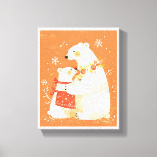 Winter IJsbeer Moeder & Baby Knus Nordic Canvas Afdruk