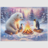Winter IJsbeer & Pinguïns Kampvuur Decoupage Tissuepapier (Voorkant)