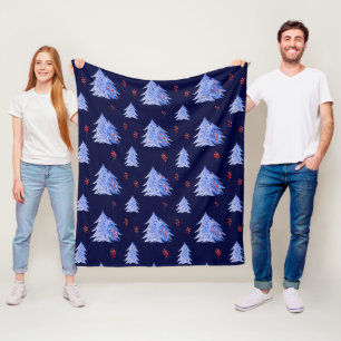 Winter Ijsblauw Boom Hulst Bessen Marine Kerstmis Fleece Deken