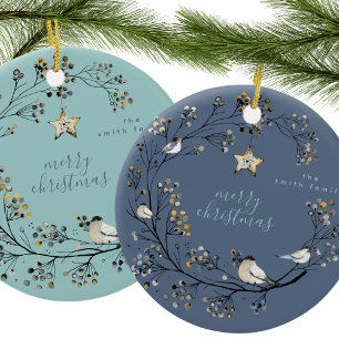 Winter Ijsblauw Kranz Kerstmis Nieuwjaar Keramisch Ornament