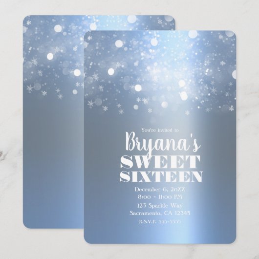 Winter Ijsblauw Zilveren Glitterende Lichten Sweet Kaart (Voorkant / Achterkant)
