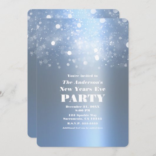 Winter Ijsblauw Zilveren Nieuwjaarsfeest met Glitt Kaart (Voorkant / Achterkant)