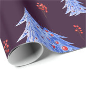 Winter Ijsblauwe Bomen Holly Bessen Pruim Kerstmis Cadeaupapier (Rol Hoek)