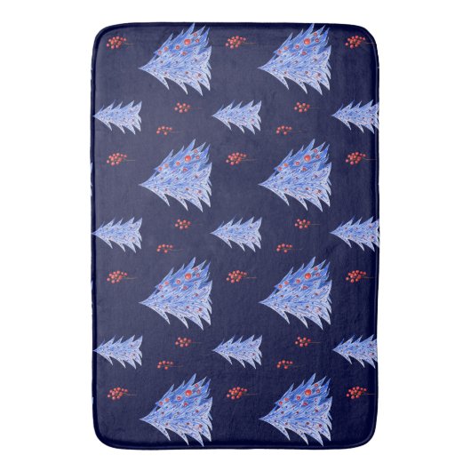 Winter IJsblauwe Boom Holly Bessen Marine Kerstmis Badmat (Voorkant Verticaal)