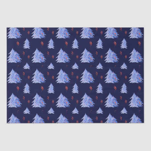 Winter IJsblauwe Boom Holly Bessen Marine Kerstmis Tissuepapier (Voorkant)