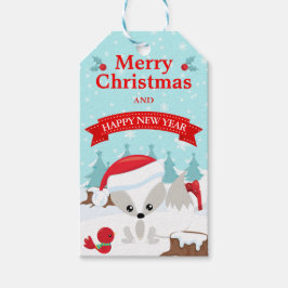 Winter IJslandse Vos Sneeuwlandschap Prettig Kerst Cadeaulabel