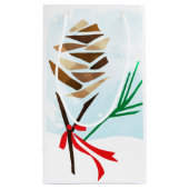 Winter Illustrated Pine Cone Snowy Kerstmis Klein Cadeauzakje (Achterkant)