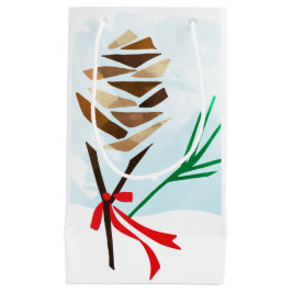 Winter Illustrated Pine Cone Snowy Kerstmis Klein Cadeauzakje
