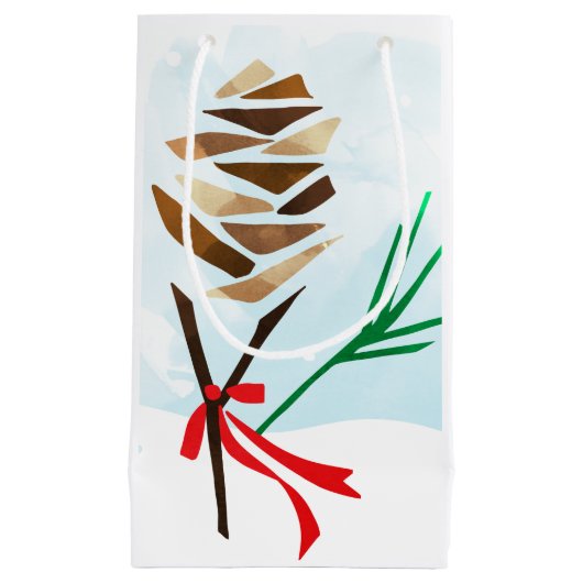 Winter Illustrated Pine Cone Snowy Kerstmis Klein Cadeauzakje (Voorkant)