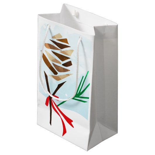 Winter Illustrated Pine Cone Snowy Kerstmis Klein Cadeauzakje (Voorkant Gekanteld)