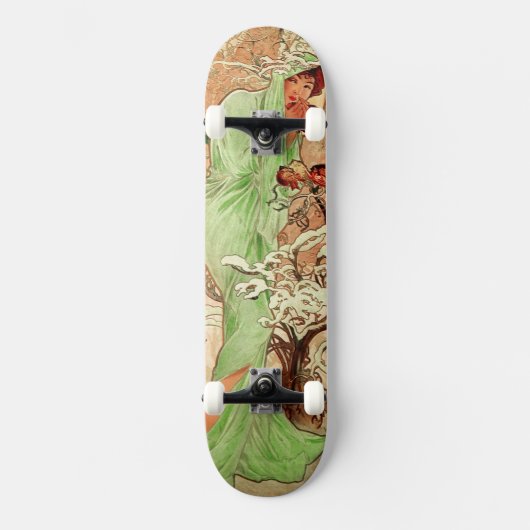 Winter In A Green Cape door Alphonse Mucha Persoonlijk Skateboard (Voorkant)