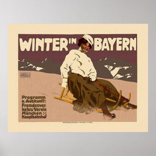 "Winter in Bayern" Vintage Travel Poster (Voorkant)